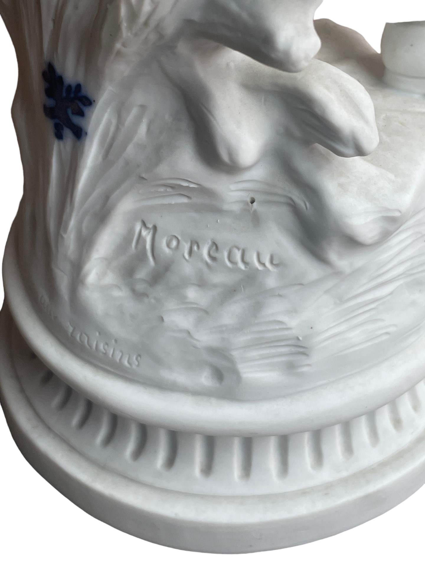 Porcelain French Bisque Moreau Figurine Box w Basket JW169-9