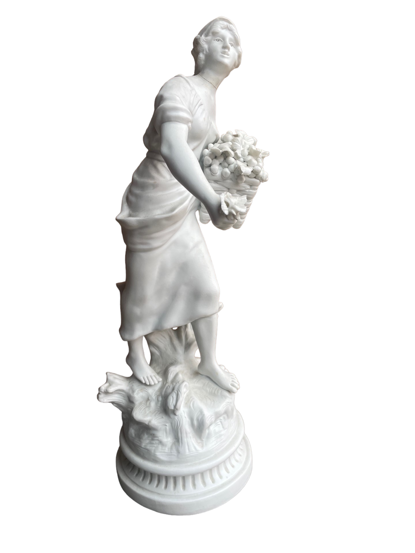 French Bisque Porcelain Sculpture Moreau Woman w Basket JW169-10