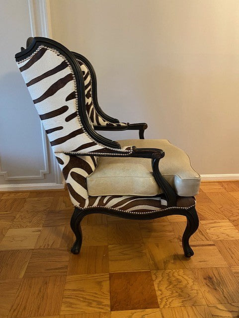 Pair of Massoud Mendosa Zebra Floral Upholstered Wing Chairs KK270-1