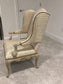 Pair of Massoud Beige Leather Captain Fortuni Blush/Gold Silk Wing Chairs KK270-12