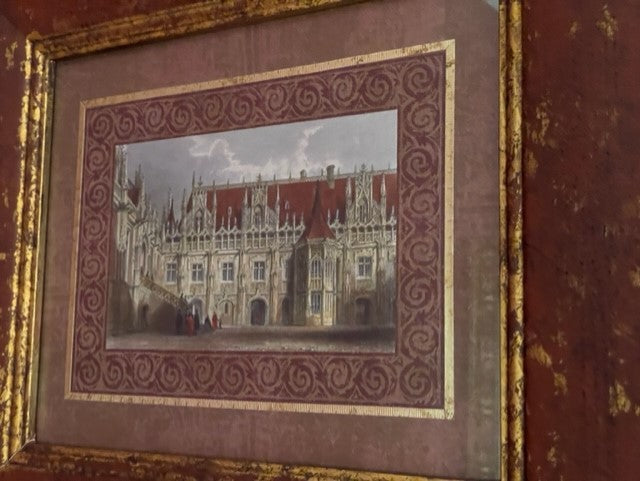 4 Castle Prints w Burgundy/Gold Frames LA178-13