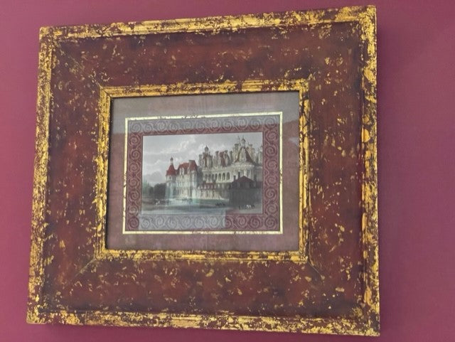 4 Castle Prints w Burgundy/Gold Frames LA178-13