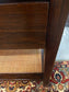 Pair Crate & Barrel Wood Dawson End Tables w Drawer & Wicker Shelf EK221-12