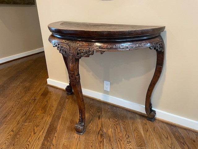 Demilune Carved Wood Accent Table LG223-10