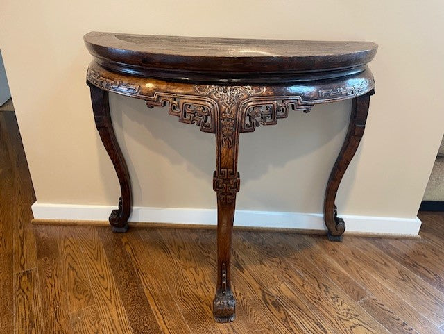 Demilune Carved Wood Accent Table LG223-10