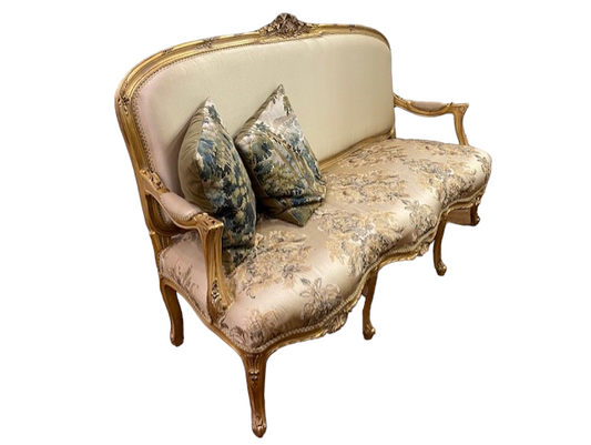 French Silk Embroidered Upholstered Gilded Settee Sofa DS227-8