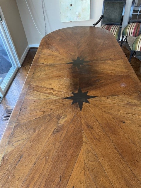 Double Pedestal Wood Inlay Double Star Dining Table LG223-26