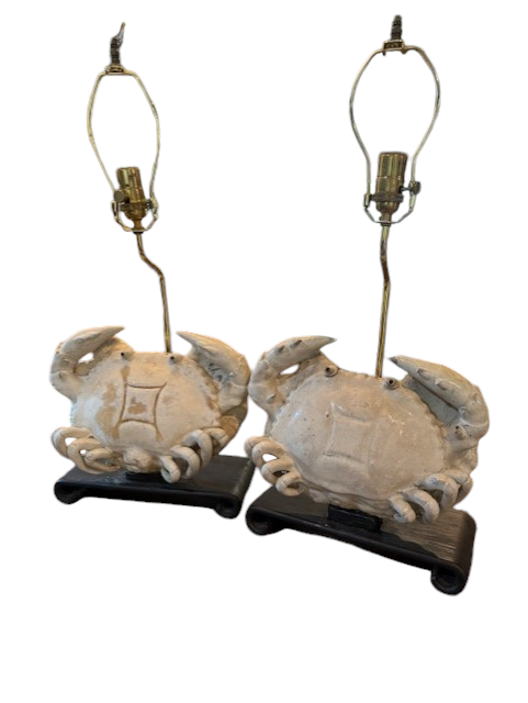 Pair of Vintage Glazed Pottery Crab Lamps SH265-10