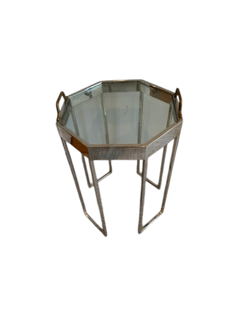 Chrome Glass Top Metal Octagon Side Table SH265-9