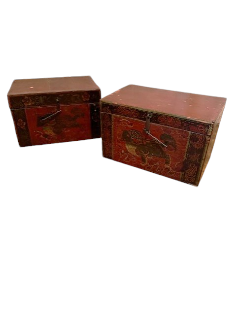 Pair 1800s Rare Antique Chinese Hand Painted Wedding Boxes SH265-26