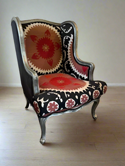 Bergere Suzani Furniture Red and Black Accent Chair SH265-33