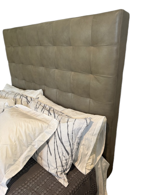 West Elm Queen Bed w/ Tall Leather Grid Tufted Headboard SH265-36