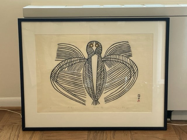 Inuit Artist Pudlo Pudlat "The Owl" Stone Cut Print Art JV189-16