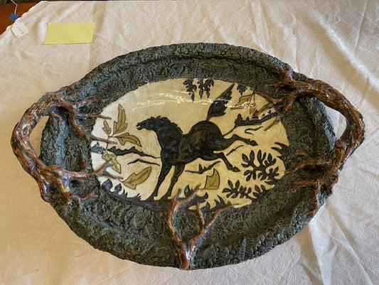 Pottery Large Horse Serving Platter Wall Art EK221-18