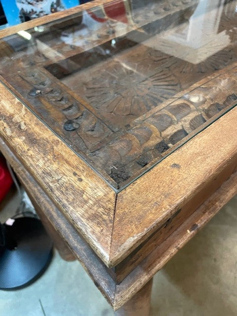Vietnamese Carved Hard Wood /Glass Top Door Console Table EK221-23