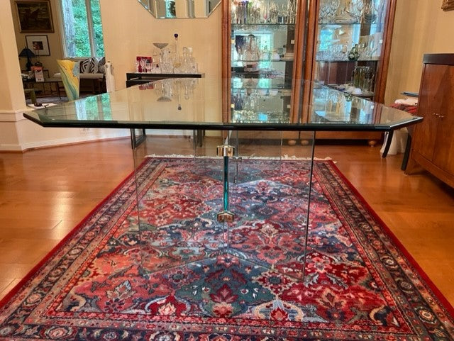 MCM Glass & Brass Double Pedestal v Dining/Conference Table Pace TM193-6