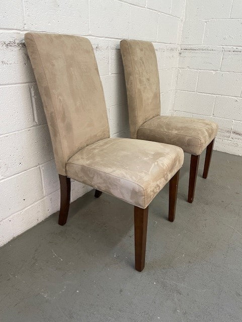 Pair Pottery Barn Grayson Suede Chairs in Oat Gray EK221-43