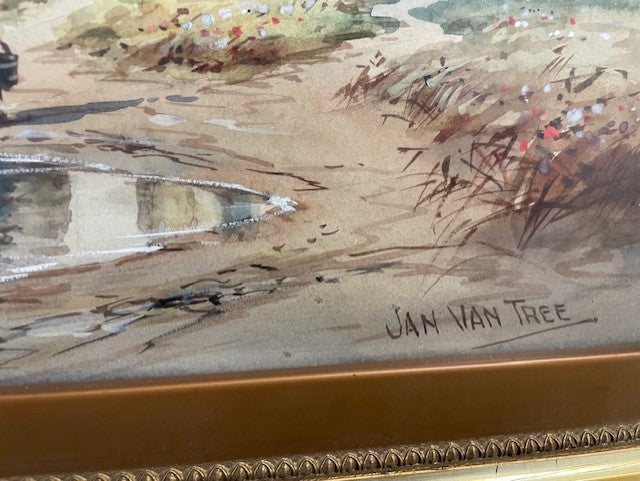 Windmill Dutch Watercolor Painting Signed Jan van Tree EK221-46