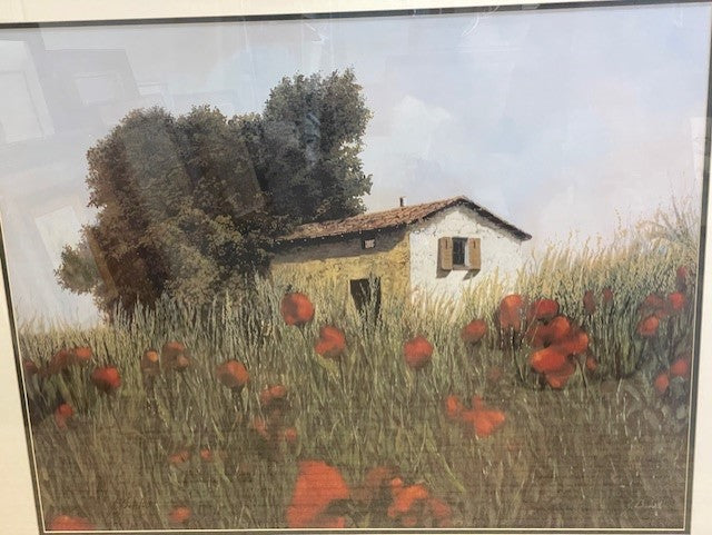 Guido Borelli Hand Signed The House Among the Poppies Lithograph EK221-62