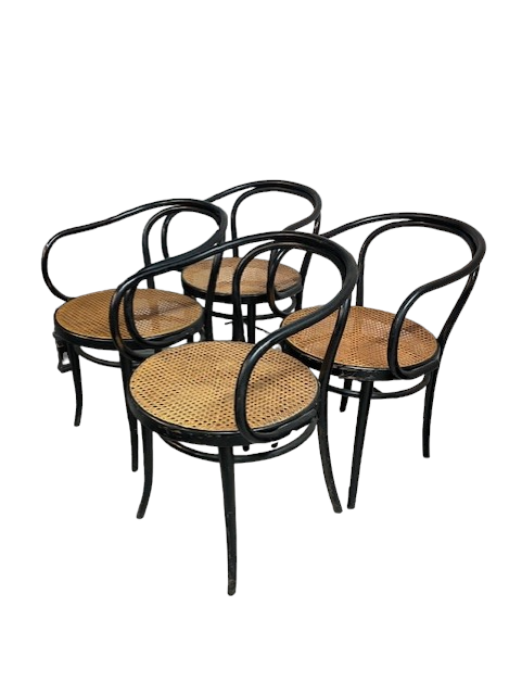 4 Mid Century Stendig Thonet Bentwood Black/Cane Chairs EK221-79