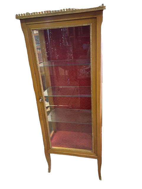 French Mahogany Curio Cabinet with Gold Gallery Top EK221-110
