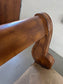 Vintage Rolled Arm Carved Wood & Upholstered Bench EK221-82
