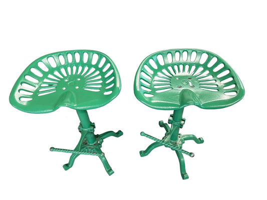 Pair Green Saddle Iron Adjustable Chairs Stools EK221-179