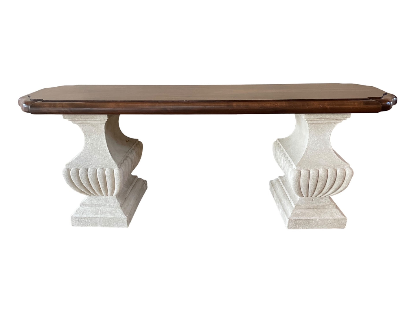 Designer Double Pedestal Stone Base Wood Top Console Table LG223-5