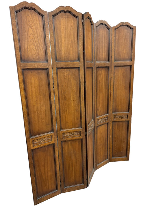 Carved Walnut Wood 5 Panel Room Space Divider  EK221-101