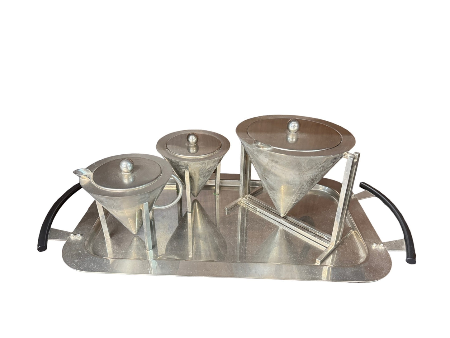 Steel Coffee Service by Montagnani Punto Bacola, Italy Art Deco Tea Set EK221-242