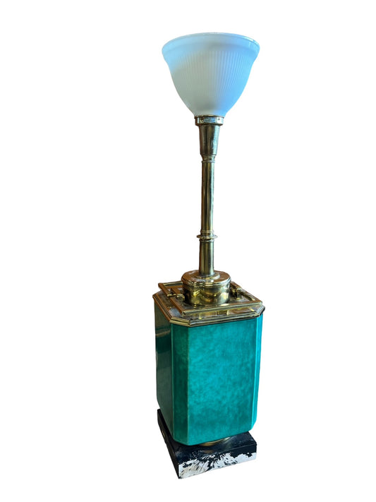 Tommi Parzinger Style Turquoise Ceramic Brass Handle Mid-Century Table Lamp EK221-229