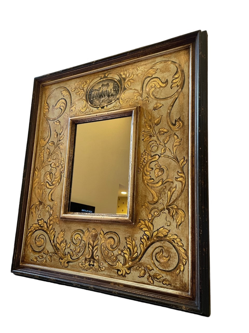 Framed Mirror w/Brass Inlay on Wood LA178-29