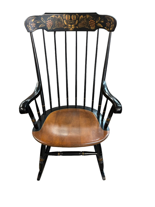 Vintage Solid Maple Hitchcock Black Rocker Stenciled Rocking Chair EK221-177