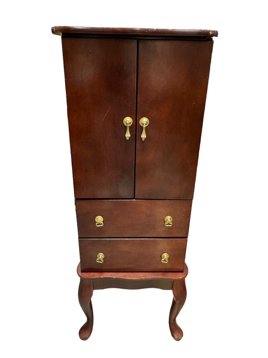 Vintage Wood Queen Anne Legs Jewelry Box Armoire Cabinet EK221-119