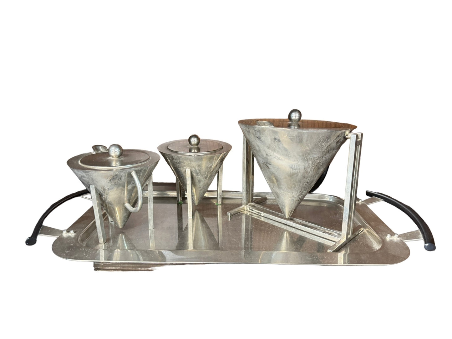 Steel Coffee Service by Montagnani Punto Bacola, Italy Art Deco Tea Set EK221-242