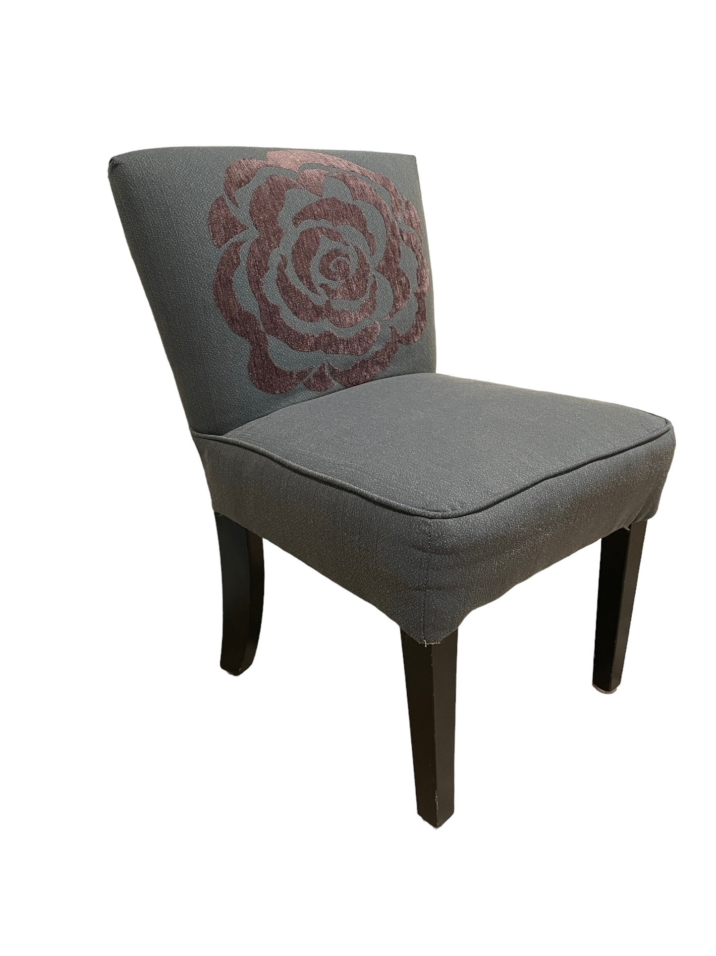 Pair Grey Side Chairs w Rose Embroidery LY200-3