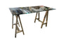 Vintage Polished Chrome Sawhorse Base Glass Dining Table Desk EK221-13