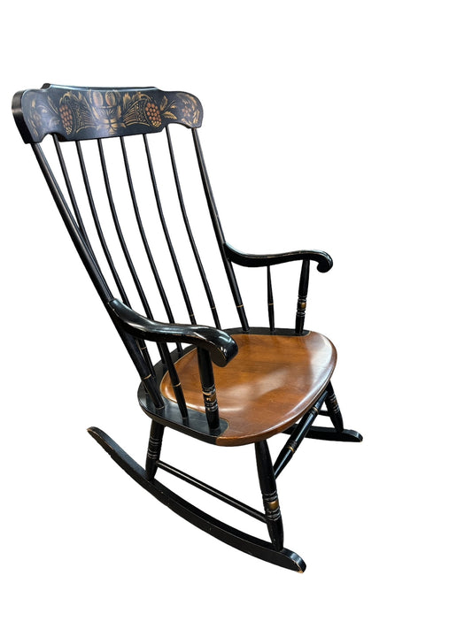 Vintage Solid Maple Hitchcock Black Rocker Stenciled Rocking Chair EK221-177