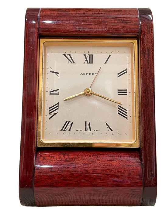 Vintage Antique Asprey Swiss Quartz Rosewood Case Folding Travel Watch Clock