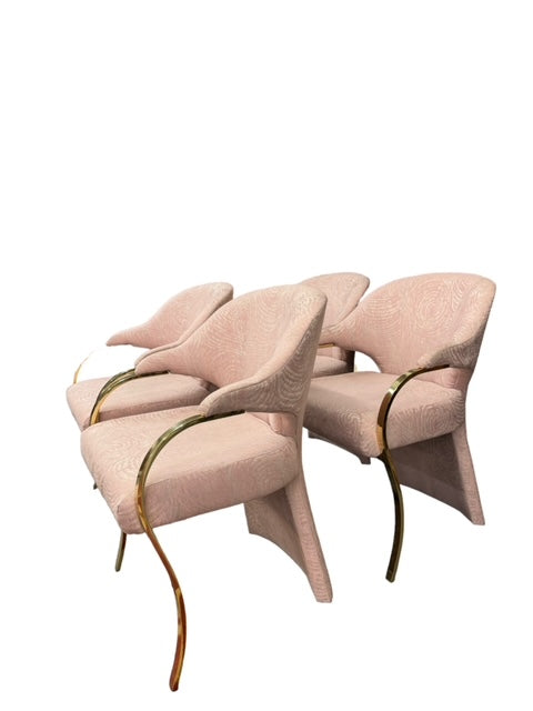 4 Vintage Carson's Art Deco Hollywood Regency Brass Pink Chairs EK221-195
