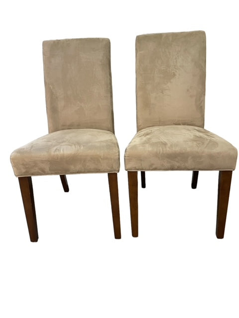 Pair Pottery Barn Grayson Suede Chairs in Oat Gray EK221-43