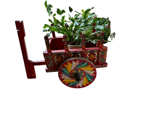 Mexican Hand Painted Wood Decorative Planter Ox Cart KV232-21