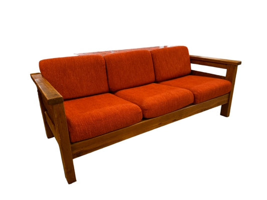 3 Seater Mission Wood & Red Upholstery Sofa Couch KV232-47