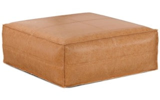 Brody Boho Distressed Brown XL Square Ottoman/Pouf Vegan Leather FFW258-648