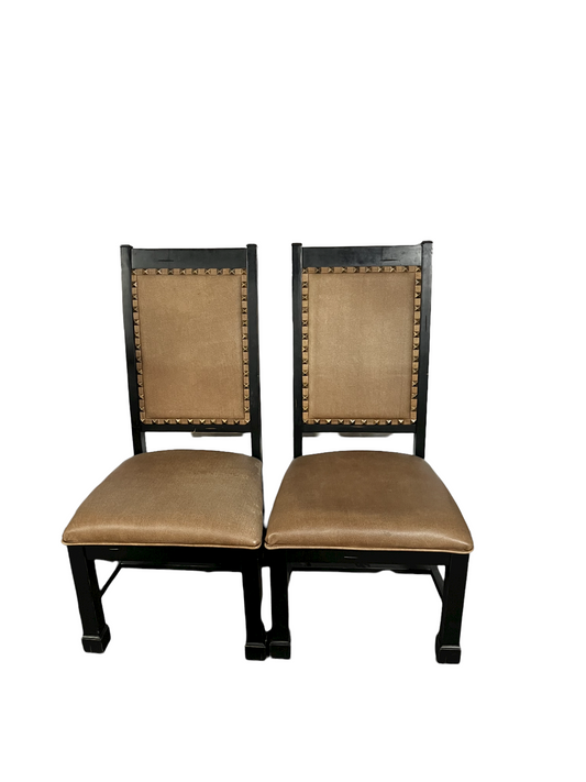 Set of 8 Gothic Tan Leather with Studs Dining Chairs HOP104-121