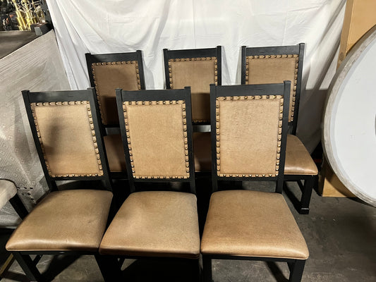Set of 8 Gothic Tan Leather with Studs Dining Chairs HOP104-121