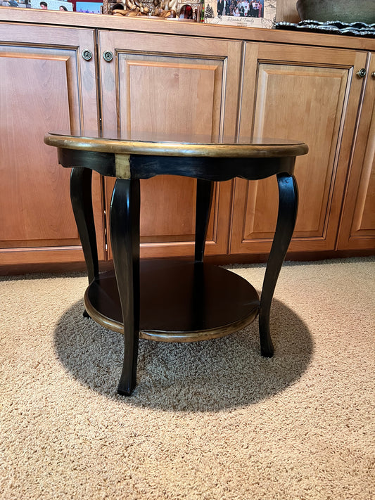 Hand Painted Round Two Tiered Black and Gold Side Table PD138-4