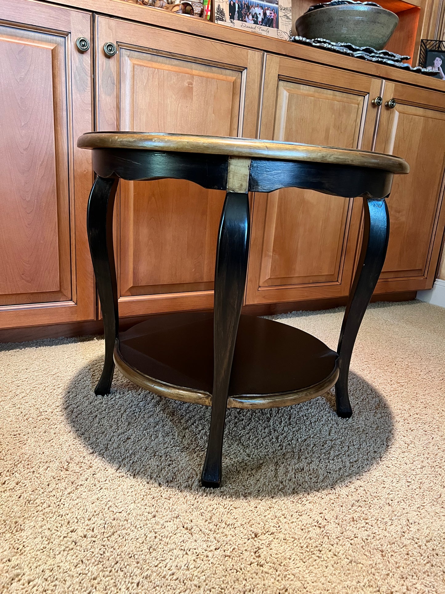 Hand Painted Round Two Tiered Black and Gold Side Table PD138-4