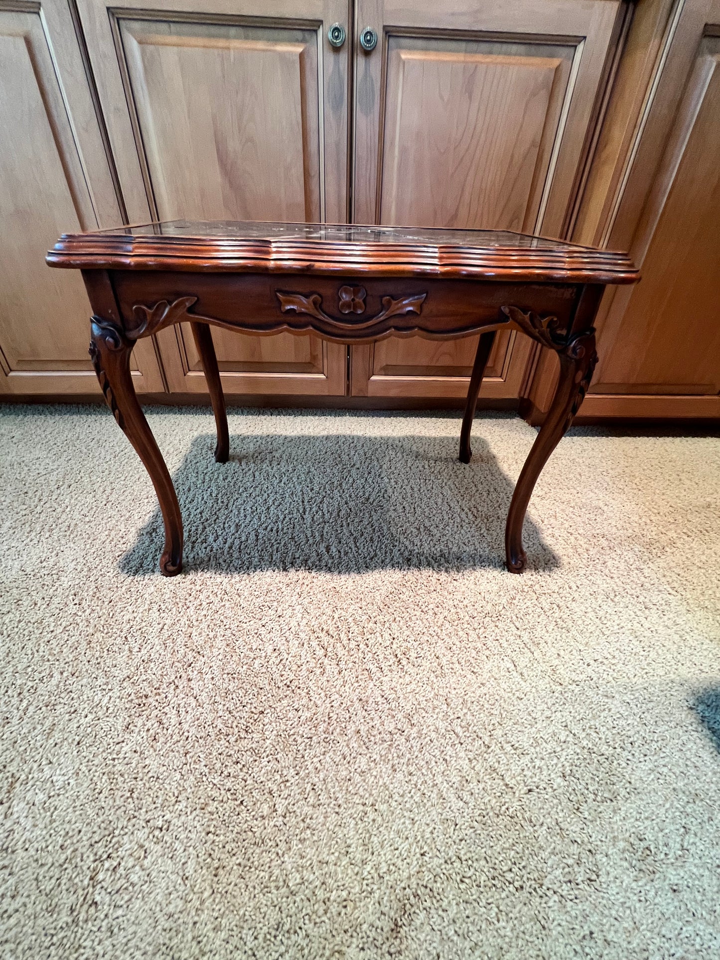 Antique Italian Carved Rectangular Side Table with Marble Top PD138-6