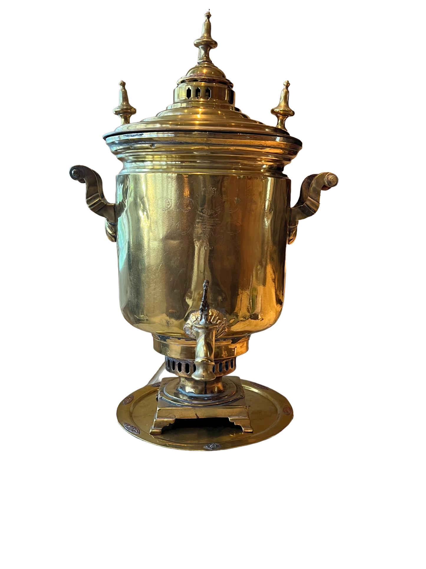 19th Century Russian Brass Samovar w/Turned Wood Handles PD138-7